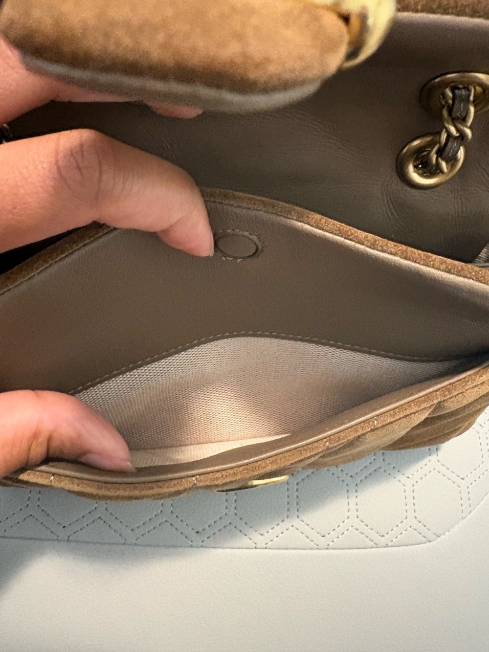 COACH Quilted Tabby Shoulder Bag 20 in Suede Cedar - Picture 9 of 11